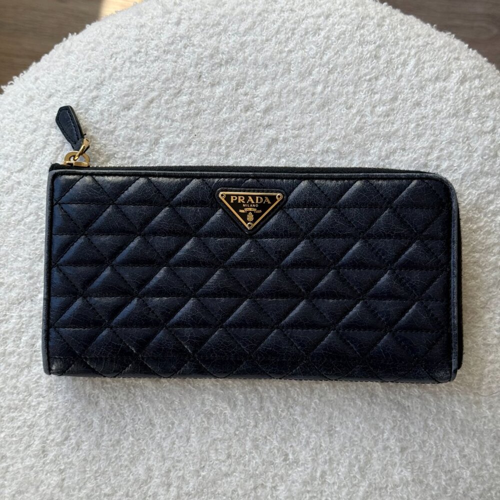 Prada lambskin quilted wallet
